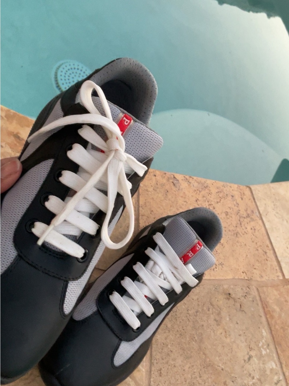 Prada Kids Black & Gray Sneakers with White Laces